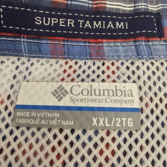 Columbia Omni-Shade Short Sleeve Shirt Plaid Red Blue Button Sz XXL Fishing W506 - Picture 9 of 11
